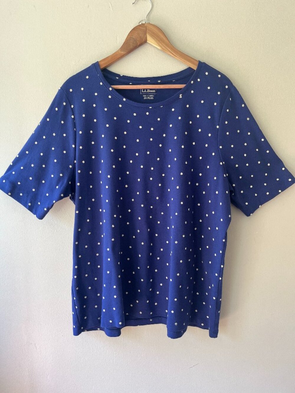 L.L.Bean Women's  Sz 2X Plus Blue Floral Tee Elbow-Sleeve Pullover Blouse